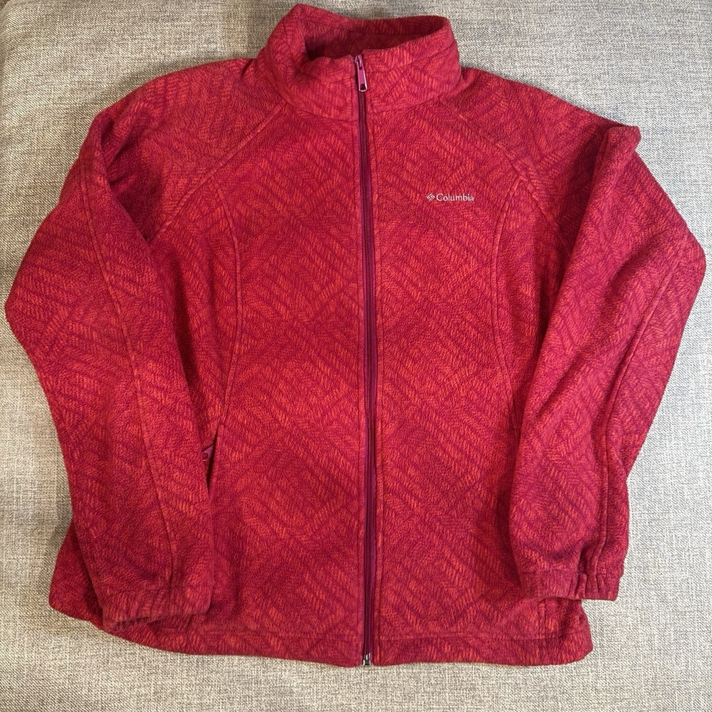 Columbia Fleece Jacket Womens XL Red Full Zip Outdoor Hiking Zip Pockets